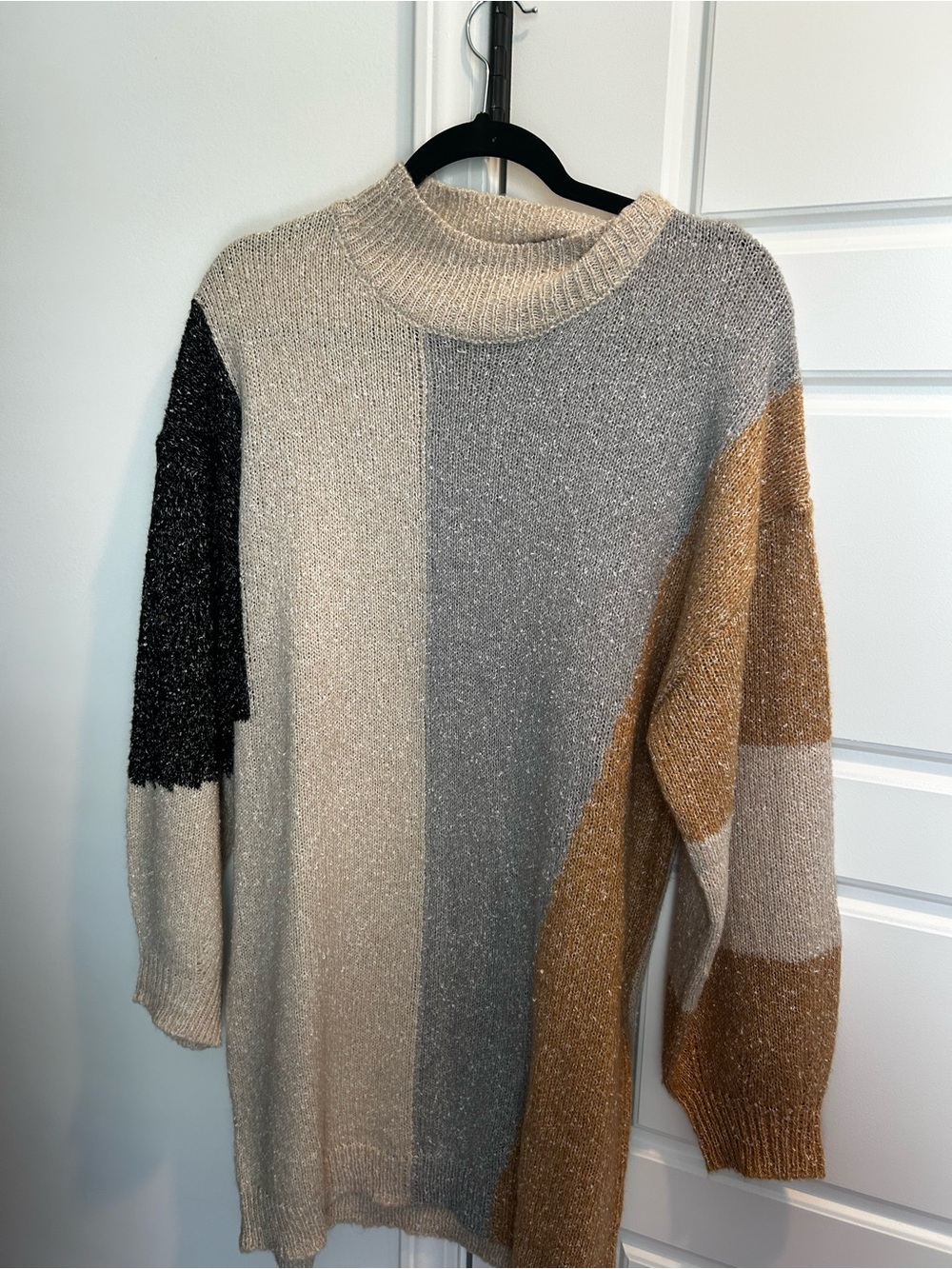 Blu Pepper Neutral Multi Colorblock Metallic Turtleneck Sweater